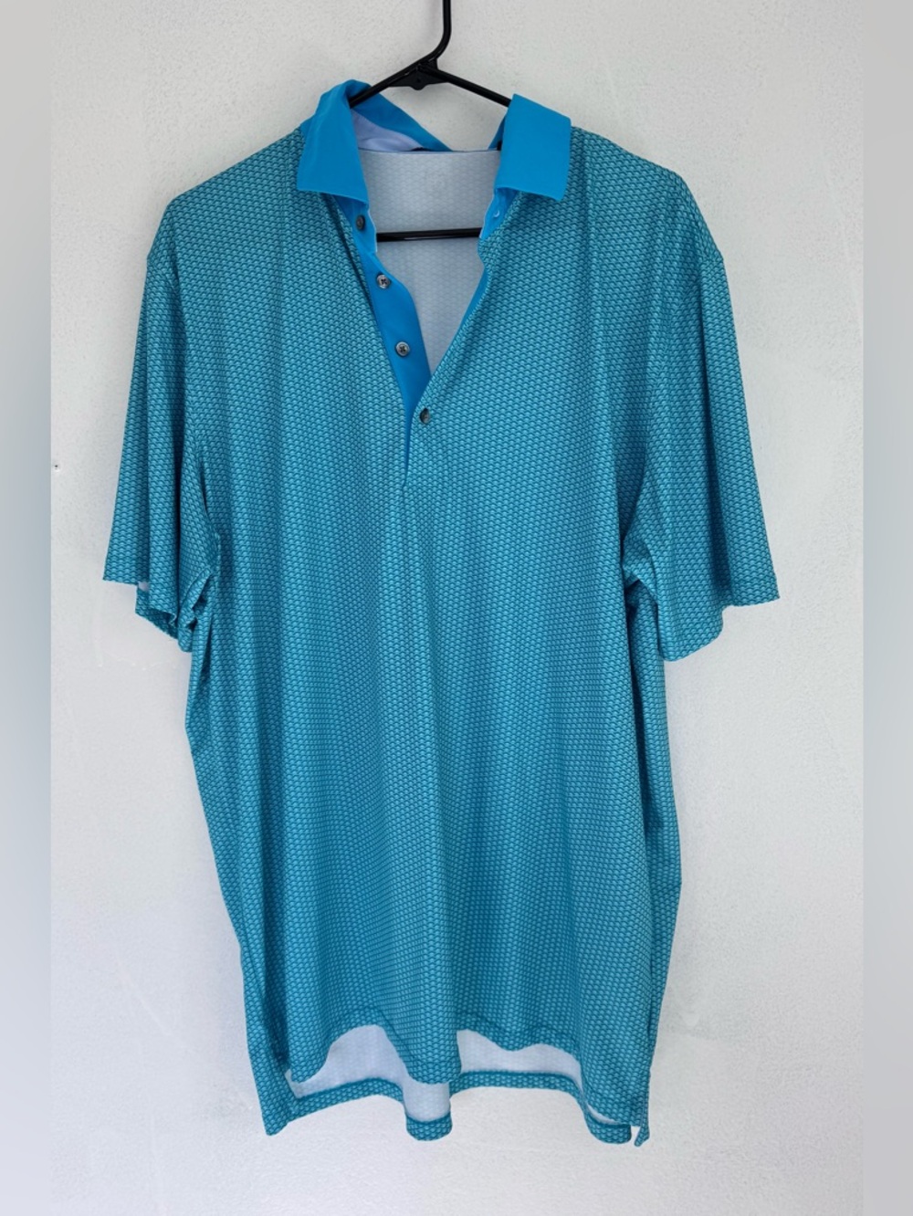 Greyson Performance Geometric Short Sleeve Polo Shirt Teal Blue Green size XL